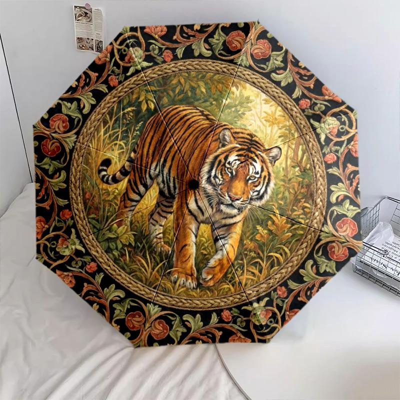 

1 PC Automatic Folding Umbrella -Retro Tiger Pattern, Portable & Foldable Design with 8 Ribs, Christmas Birthday Gifts