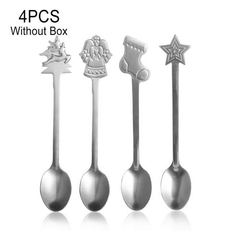 Hi 4 Pcs / Set of Stainless Steel Christmas Style Comfortable Kitchen Coffee Spoon