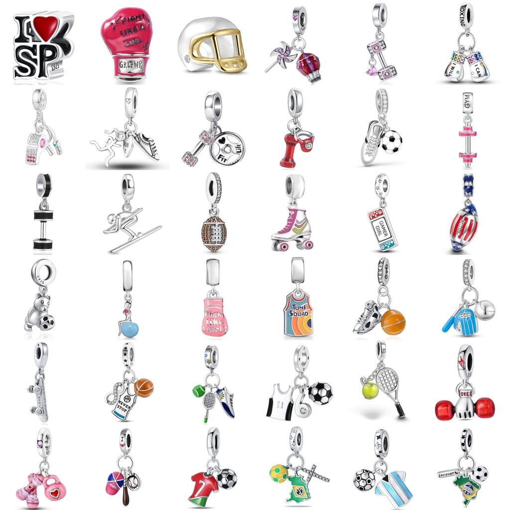 New Copper Charm Fit Original Bracelet Accessories Women Jewelry Sports Series Rugby Football Skateboard Yoga Ball