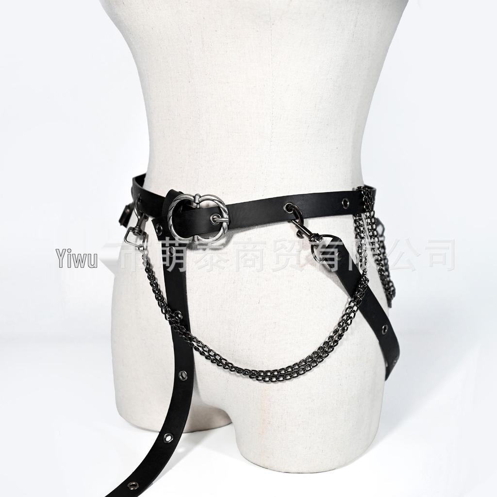 Nordic Viking Style Medieval Thin Leather Chain Belt - Retro Punk Decoration