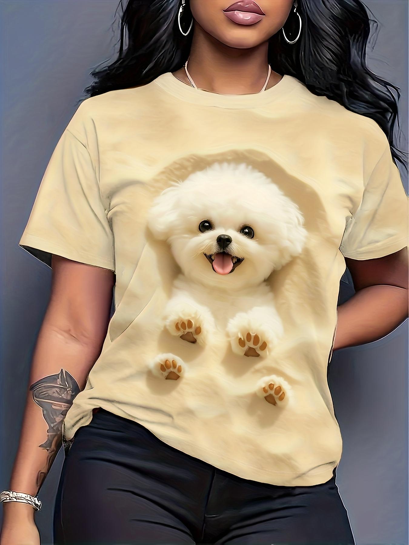 

Cute Bichon Frise Printed Short-Sleeve T-Shirt. Women S Casual Pet-Themed Top with a Stylish And Unique Animal Design 3XL