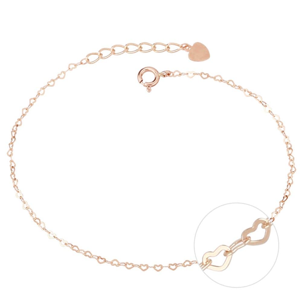 14K Heart Chain Single-Line Bracelet (Small Type)