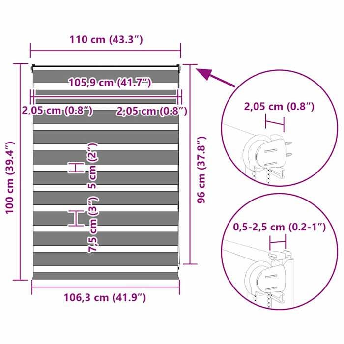 VidaXL Store Zèbre Noir 110x100 Cm Largeur Du Tissu 105,9 Cm Polyester, Store Enrouleur Zébré, Store Zébré Pour Fenêtre, 4014211