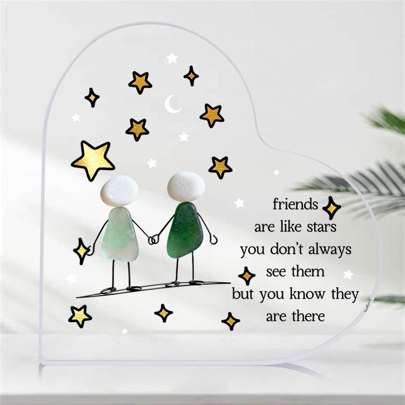 2D Flat, "Friends Are Like Stars" Acrylic Friendship Gift Desktop Decoration Plaque, Hand In Hand and Star Design, Suitable for Wall Decoration, Porch