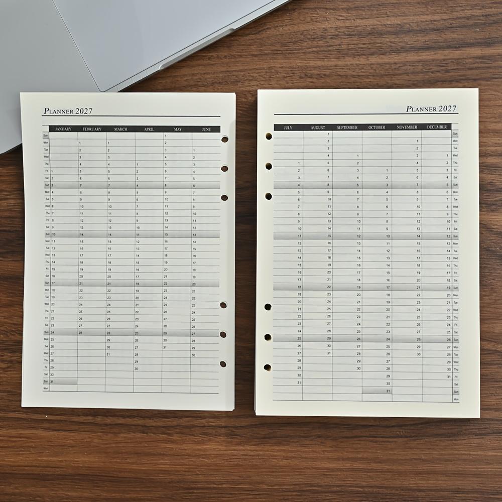 Calendario Inglese a Fogli Mobili 2027, Formato A5, Prodotto da 12 Mesi con 180 Fogli/360 Pagine. Fogli di ricambio per agenda per pianificazione giornaliera a 365 giorni