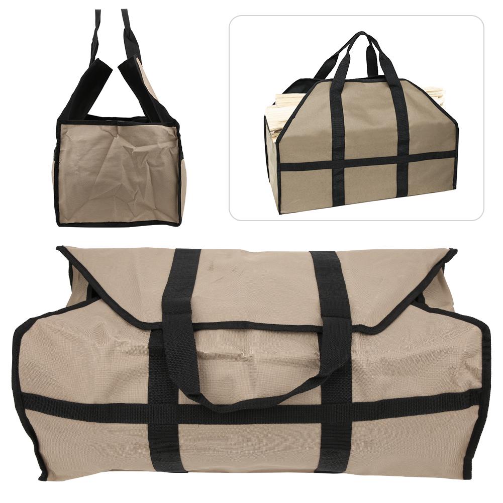 Oxford Fabric Firewood Carrier Bag Large Capacity Wood Charcoal Storage Transport Tote HandbagKhaki