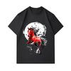 Men's 100% Cotton Crew Neck Short Sleeve T-Shirt, Running Red Stallion Horse Full Moon Graphic Casual Lightweight Comfortable Summer Tee Top for Daily