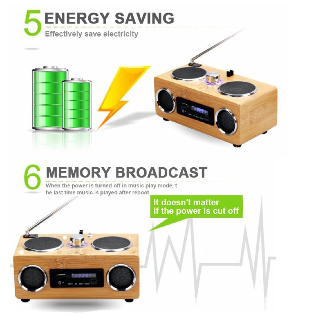 Receptor USB Clássico Com Leitor MP3 Controle Remoto Rádio Retro Vintage Super Baixo Rádio FM Alto-falante Multimídia de Bambu