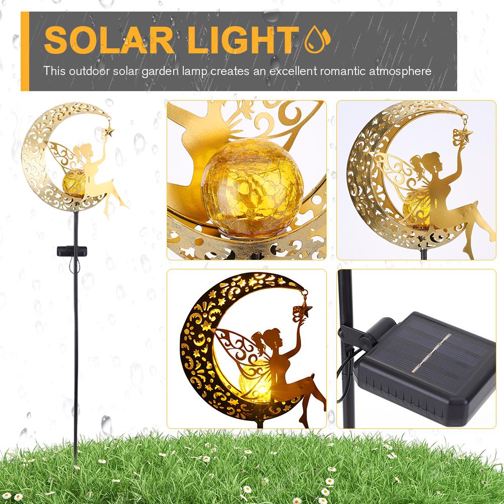 Fairy Moon Figurine Stake Light Iron Art Moon Fairy Glass Globe with Angel Decor LED Metal Stake Ornament Unique Gift for Garden