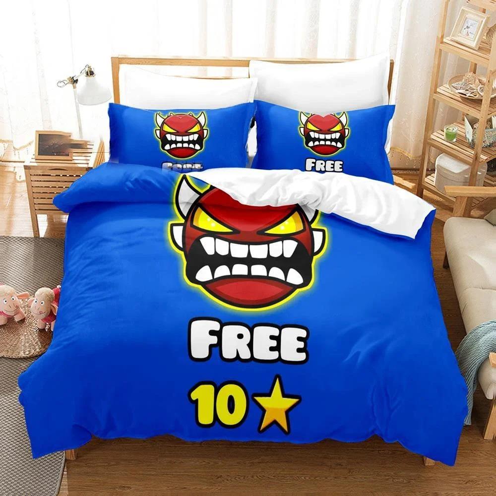 3D Printed Geometry Dash Bedding Set Pillowcase Game Duvet Cover Double Twin Full Queen King Adult Kids Bedclothes Quilt Cover Tool