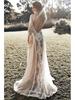 2025 Spring European & American Women's Celebrity Banquet Wedding Dress - Round Neck, Long Sleeve, Printed, Backless Lace