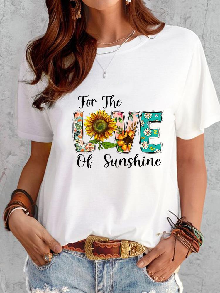 European and American Flower Print Cute Clothing Top Short Sleeve Tshirt Women Clothing Oversized T Shirt