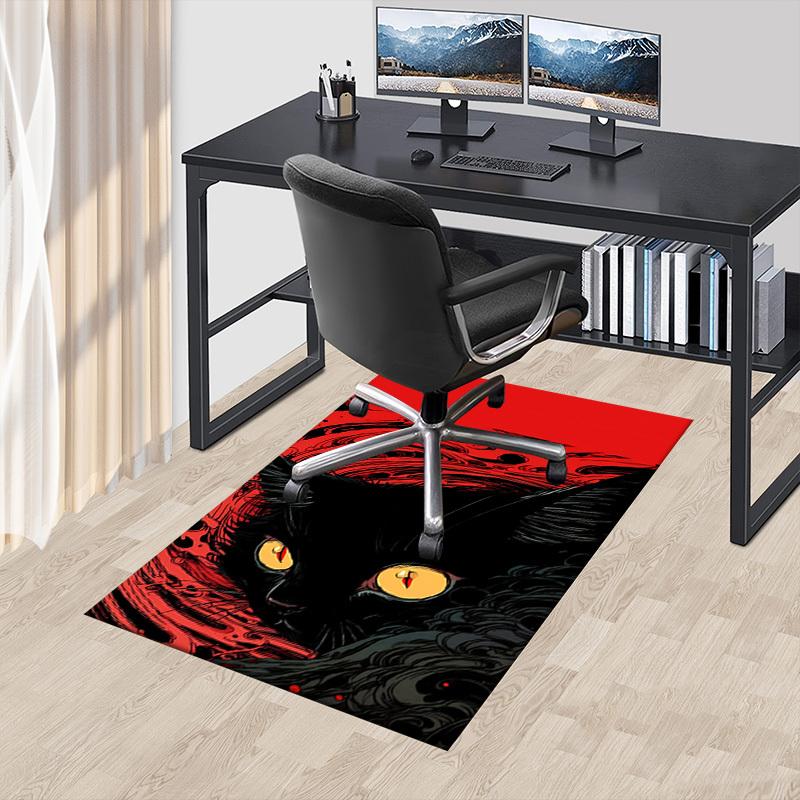 1pc Black Cat Carpet Anti Slip Polyester Floor Mat for office,Bedroom