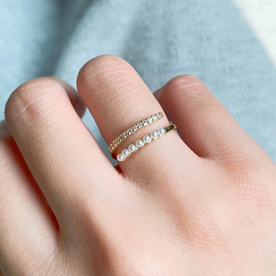 ZAKOL Korean Fashion Gold Color Round Small Zircon Open Ring Shiny Zircon Minimalist Women Daily Accessories