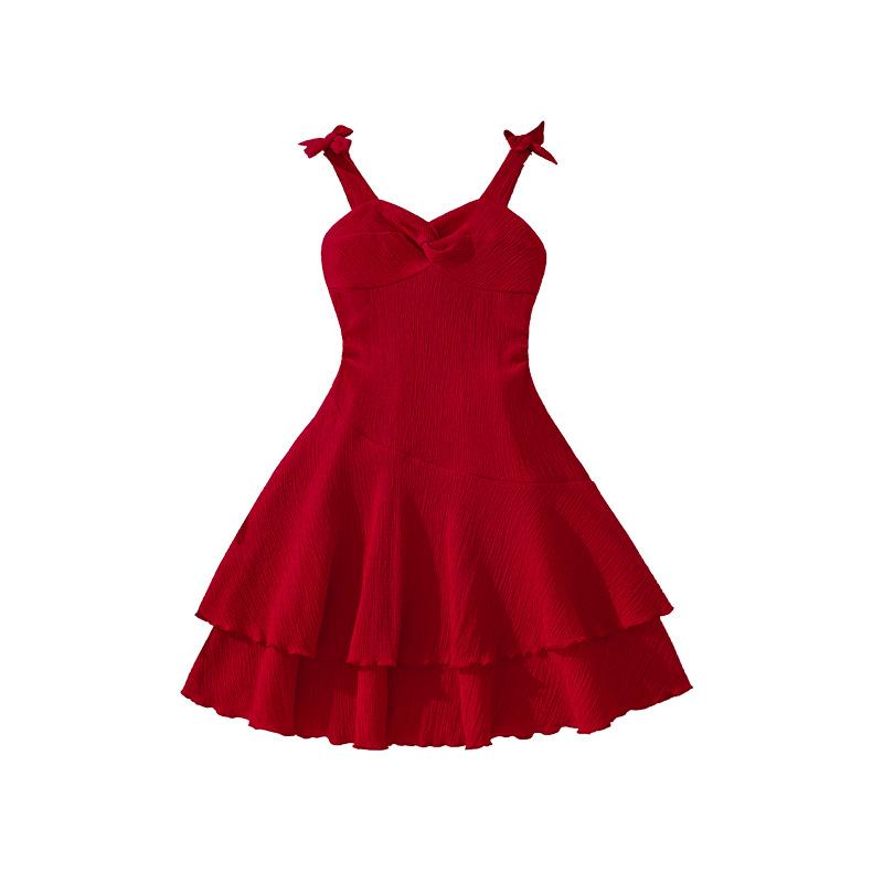 Girls' Fashion Dress Spring/Summer Children's Elegant Red Strapless Short Dress