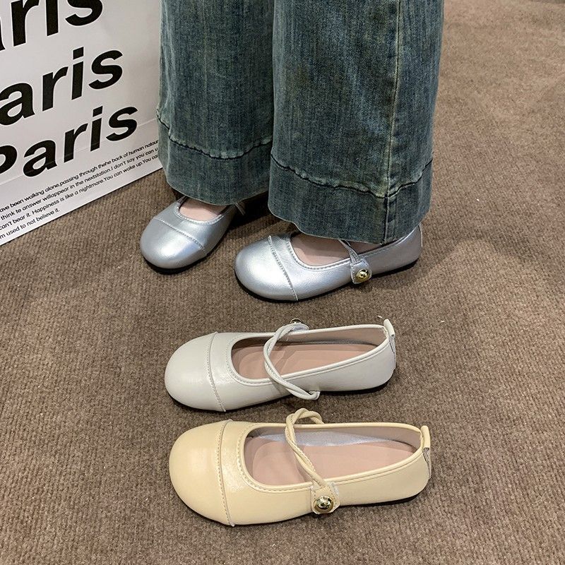 Round head shallow mouth Doudou shoes fashion fairy style with skirt student Mary Jane shoes single shoes 2025 spring and autumn new
