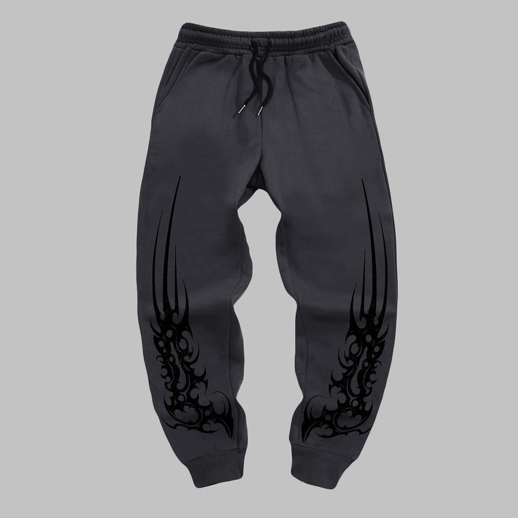Pantaloni Jogger da Uomo Stile Gotico - Caldi per l'Inverno, Casual Atletici, con Vita Elastica e Fondo a Costine, Motivi Geometrici Gotici