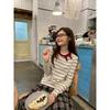 Women's Crew Neck Long Sleeve T Shirt Loose Fit Striped Cotton Bow Decor Soft Washed Fabric Casual Layering Top Spring Autumn Basic Tee