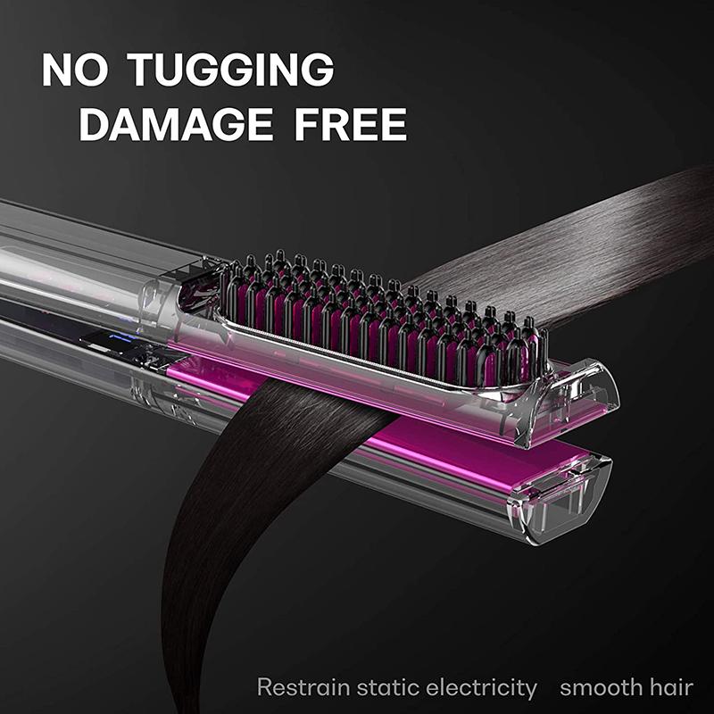3 in 1 Electric LCD 60W Safety Titanium Hair Flat Iron Brush Hot Comb Hair Straightener Curler Ceramic Tourmaline Flat Iron