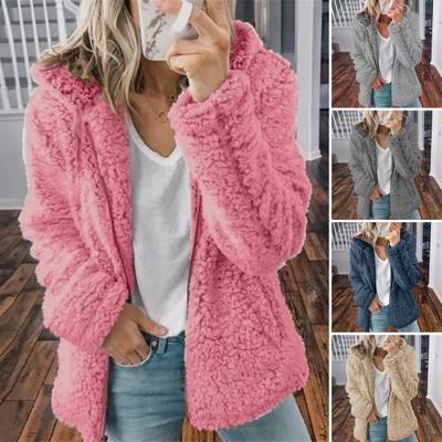 Dámské Zimní Sherpa Fleece Krátká bunda Kapuce na zip Cardigan Kabát Teplý Ležérní Pevná plyšová bunda odolná proti větru na podzim Zima