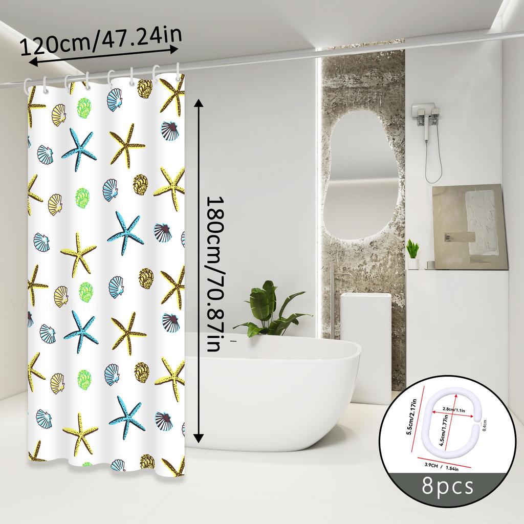 Starfish Pattern Shower Curtain, Ocean-Themed Design, Refreshing Natural Style, Bathroom Shower Partition Curtain
