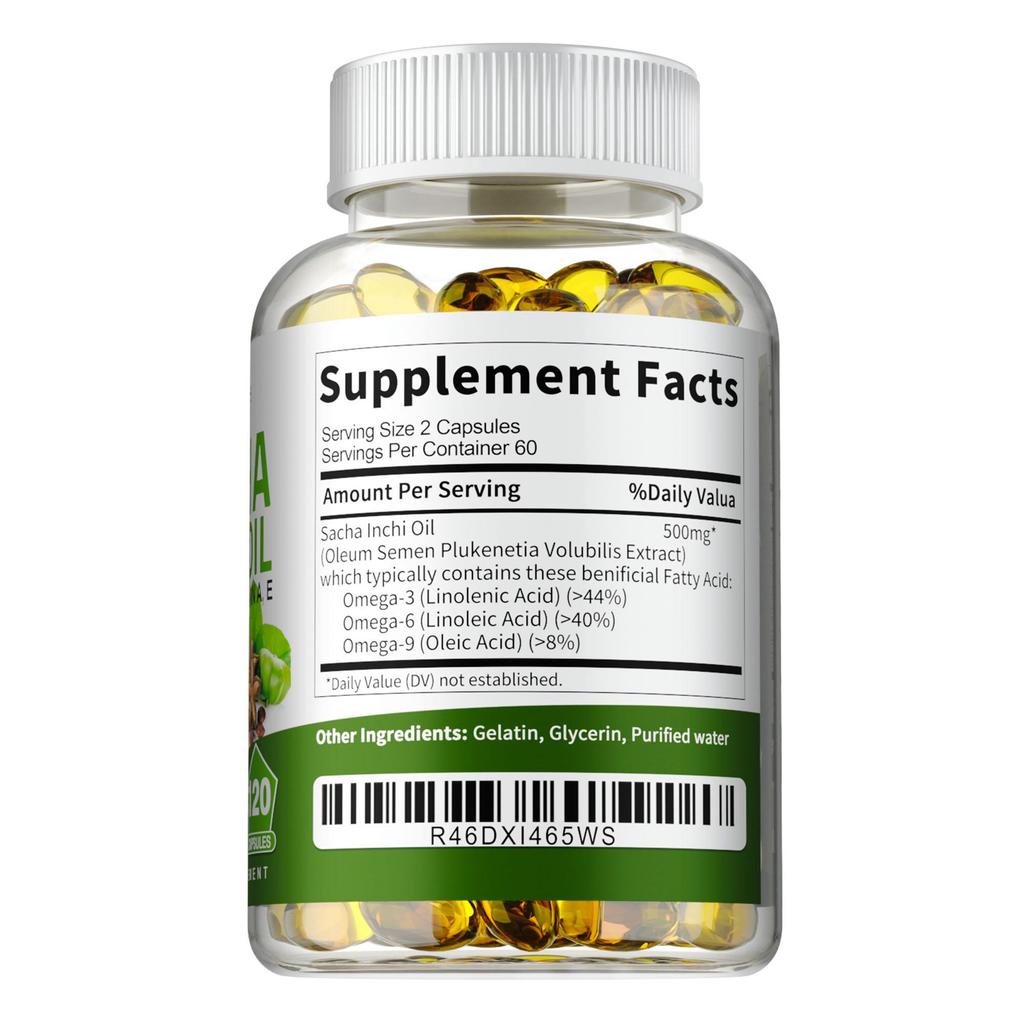 Sacha Inchi Oil Capsules 500mg - Omega 3-6-9 - Support Gut Health, Antioxidant