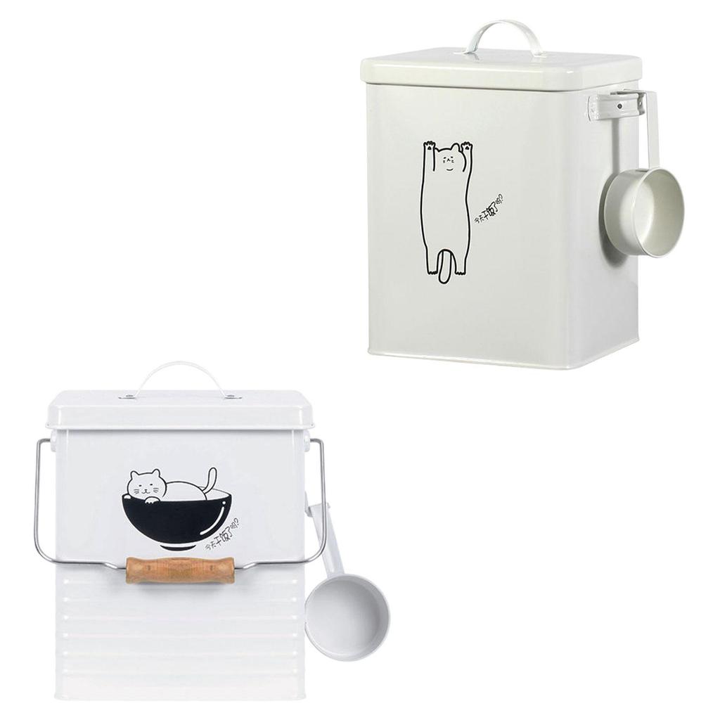 Cat Food Storage Container Dustproof Cover Iron Food Dispenser for Apartment