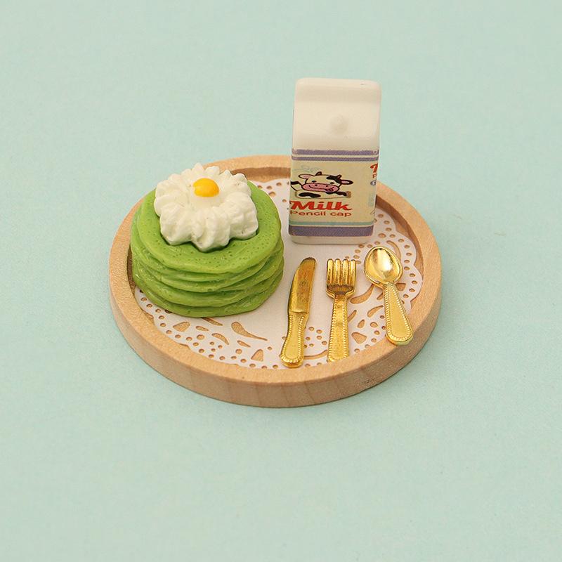 

1Комплект 1:12 Кукольный миниатюрный торт Молоко Вилка Поднос Модель еды Кухонный декор Игрушка для аксессуаров кукольного домика Детский подарок