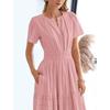 light green split neck smocked waist tiered maxi dress with pockets for women