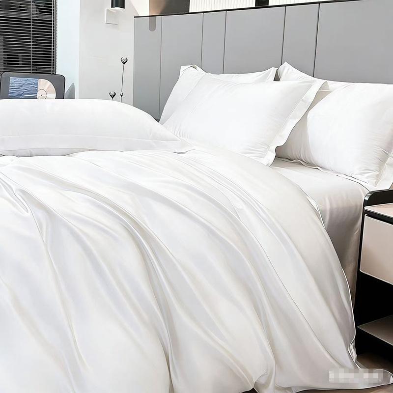 Summer Ice Silk Four-Piece Bed Hat Imitation Tencel Quilt Cover Cool Silk Bed Sheet Washed Silk Quilt Cover