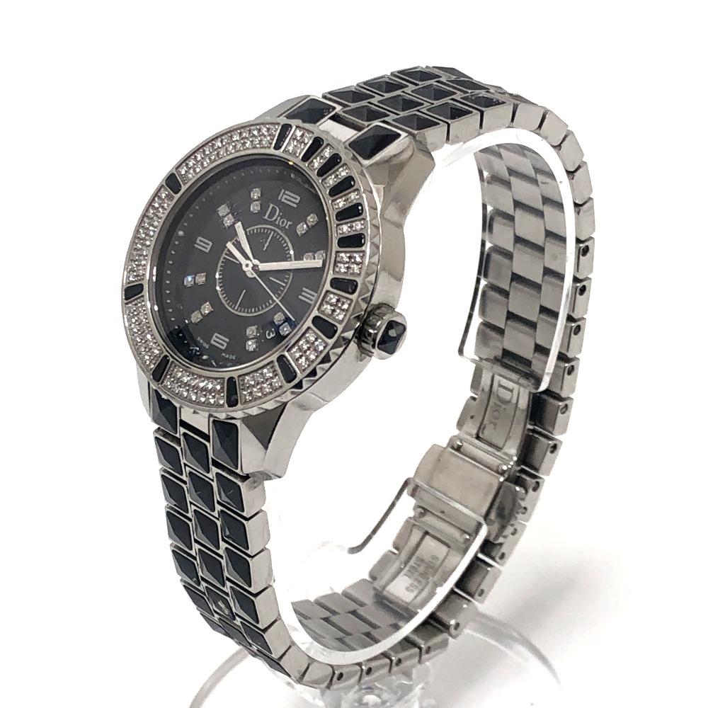 Dior CD113119 Crystal Diamond Bezel 16P Quartz Date Watch Round Face Wristwatch