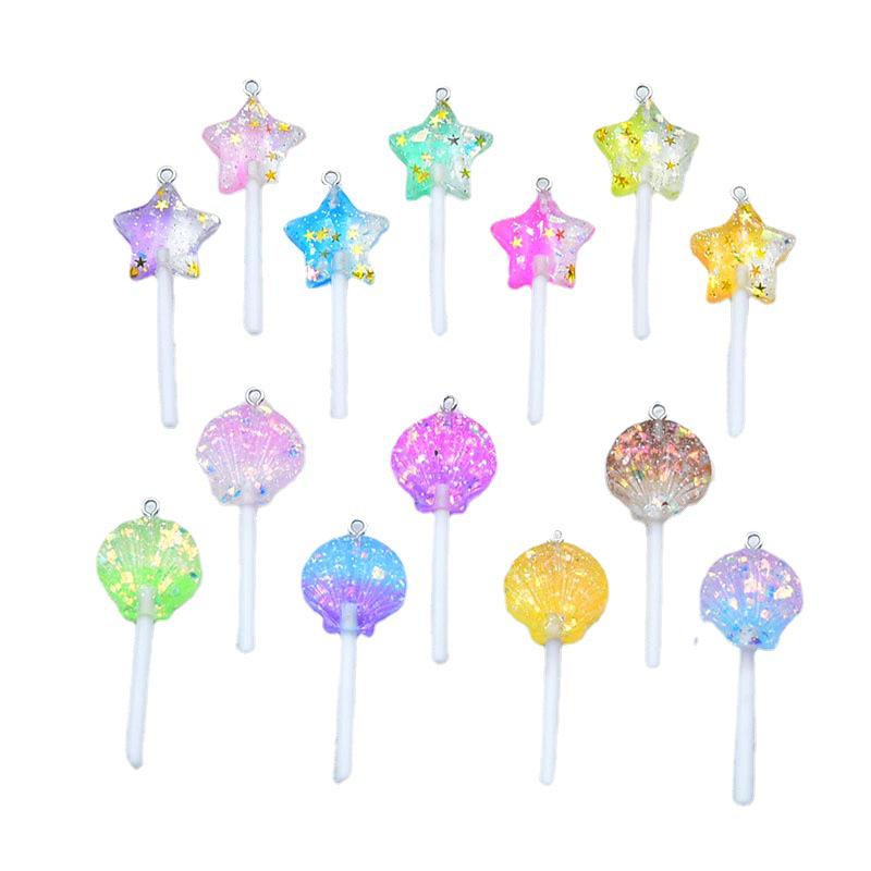 Two-Color Resin Glitter Star & Seashell Lollipop Earrings/Pendant DIY Accessories