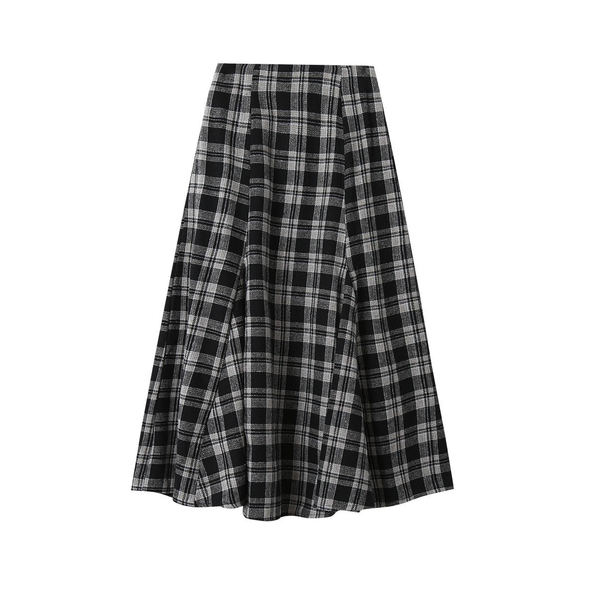Korean Retro High-Waist Slimming Woolen Plaid Skirt 11115 M