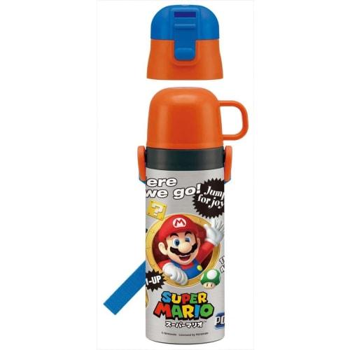 Skater SKDC4-A 2-Way Stainless Steel Water Bottle with Cup, Super Mario Design, 430ml, for Boys