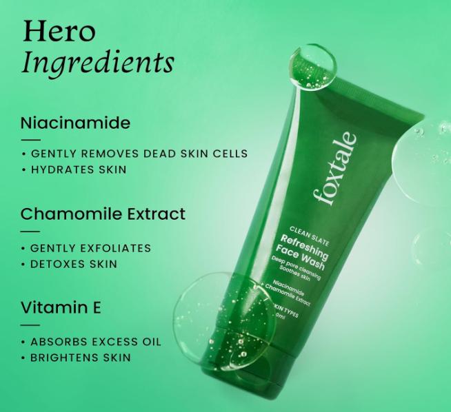 Foxtale Refreshing Face Wash for Deep Cleansing with Niacinamide, Hydrates & Brightens For Man & Women 100ml