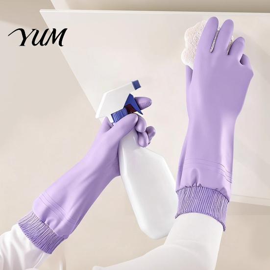 Thickened Velvet Cleaning Gloves Fleece Lined Dishwashing for Housework, Waterproof PVC Rubber Gloves, Anti-slip Housework Grip Warm Lining