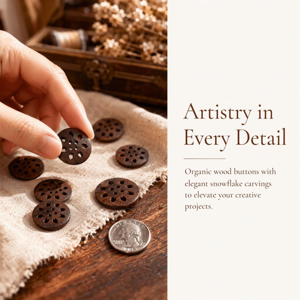 50Pcs Brown Wooden Sewing Buttons Snowflake Carved DIY Craft Buttons For DIY Craft