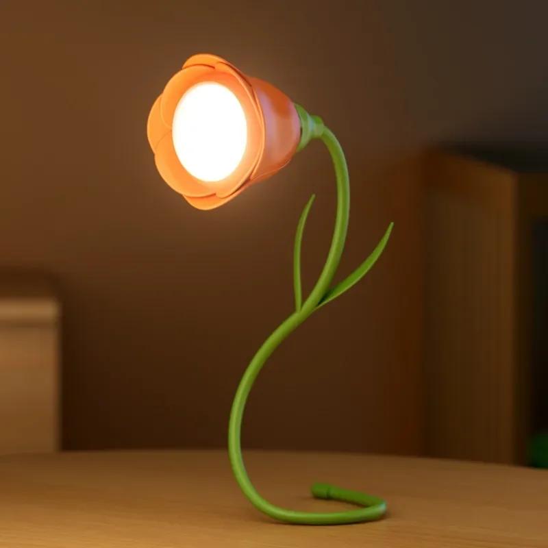 Rose LED Desk Lamp Bendable Rechargeable Dimmable Flower Night Light with Brightness Memory Creative Gift for Women/Wife/Girl