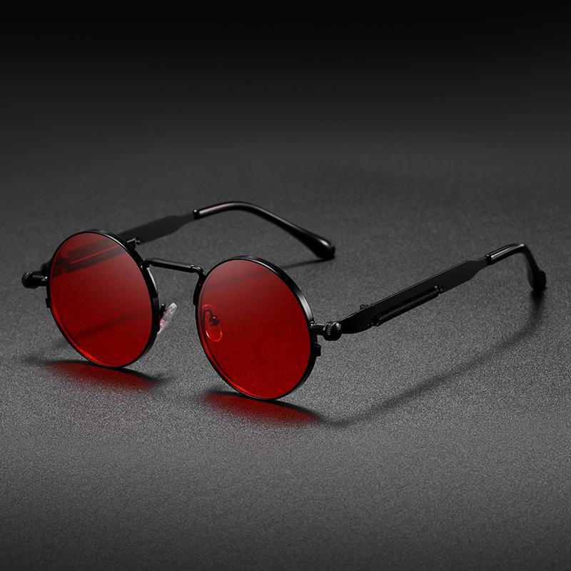 Steampunk Round Metal Sunglasses for Men & Women - Retro Style with Spring Temple