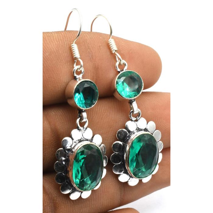 Green Quartz Gemstone Ethnic Handmade Drop Dengle Earring Jewelry ER 074