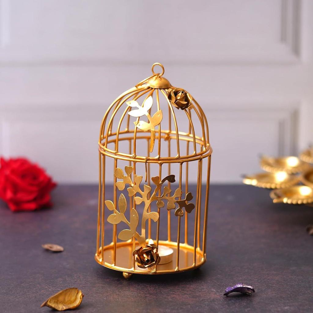 Gold Plated Colour Tealight Candle Holder with Flower Vine- Diwali Candle Holder- Diwali Decorations Items for Home Decor