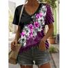 2025 New Summer Women's Cat Paw Color Print T-shirt V-neck Short Sleeve Street Casual Daily Basic Tops