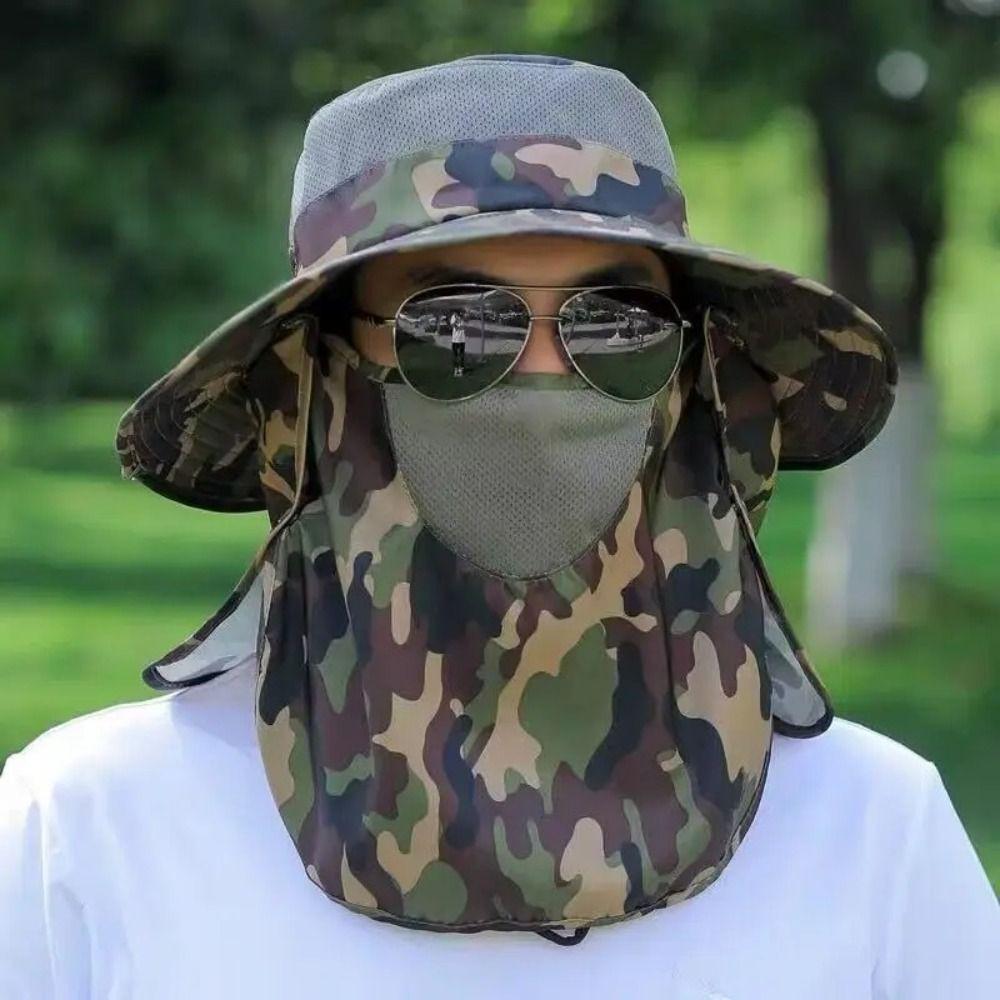 56-60cm Sonnenschutz Herren Fischerhut mit Schal-Schleier Camouflage Kappen Masken Set Reise