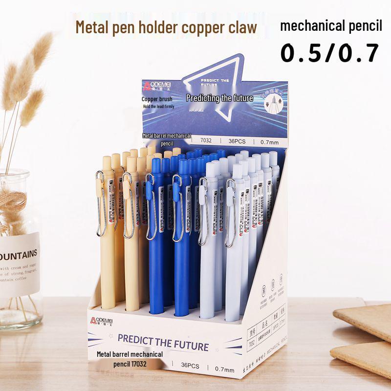 Metal Barrel Automatic Pencils, 36-Pack, with Copper Clip, Push-Button, 0.5mm & 0.7mm for Students