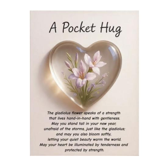 Birth Flower Pocket Hug with Healing Encouragement Poems Birth Flower Clear Heart Keepsake Portable Sentimental