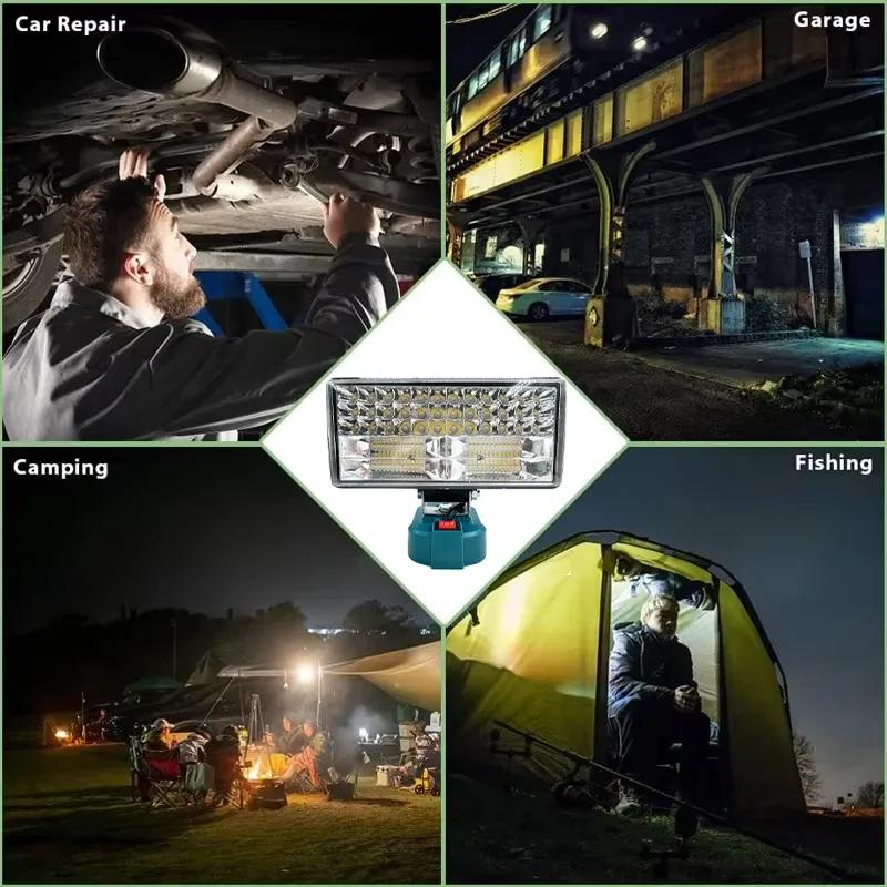 LED Work Light for Makita 18V Battery Flashlight Portable Flood Light Cordless Light for Outdoor Emergencies Job Site Lighting