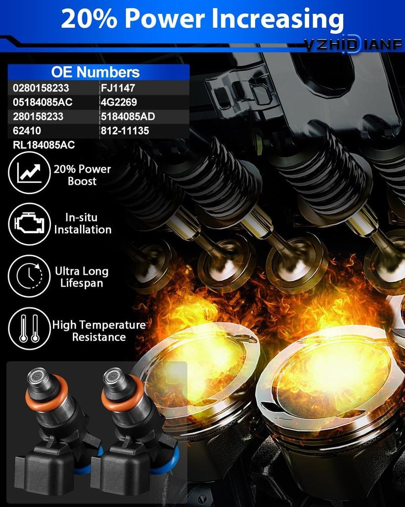 YZHIDIANF Fuel Injector 0280158233 Fits: Ram 2014-2019 3.6L V6 Promaster 1500 2500 3500 For