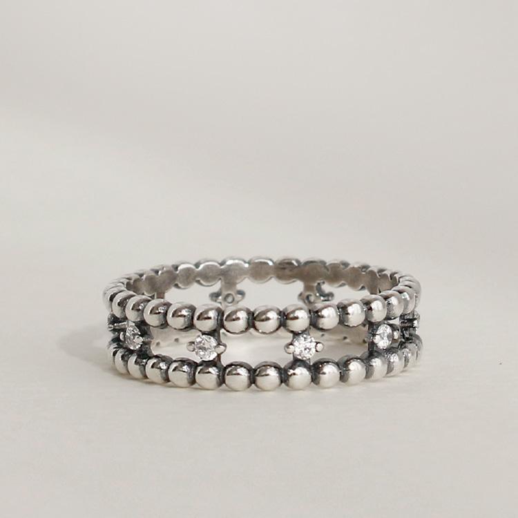47Bag 925 Silver Layered Double-Row Ball Ring Bonbon