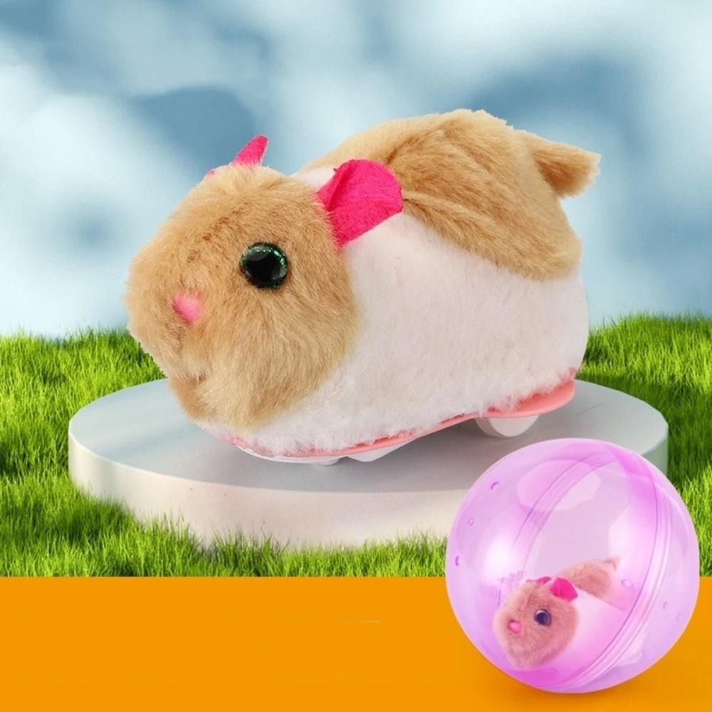 

Realistic Rabbit Interactive Cat Toy Built-in Plush Animal Hamster Chasing Ball Playing Pink Model C