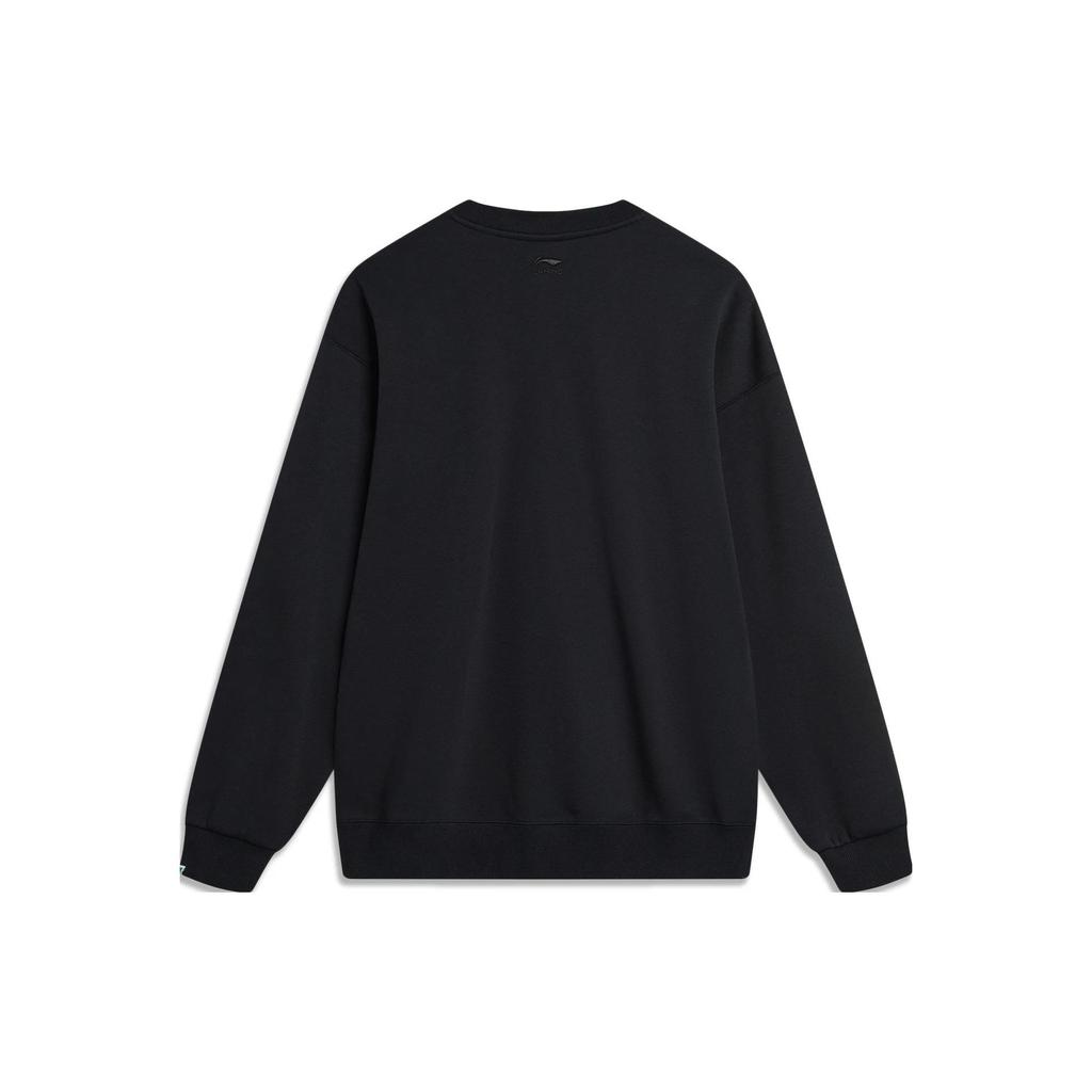 Li-Ning Disney Collaboration Series Cartoon Letter Print Fleece Warm Loose Pullover Sweatshirt Unisex Sweatshirt Black AWDT813-1